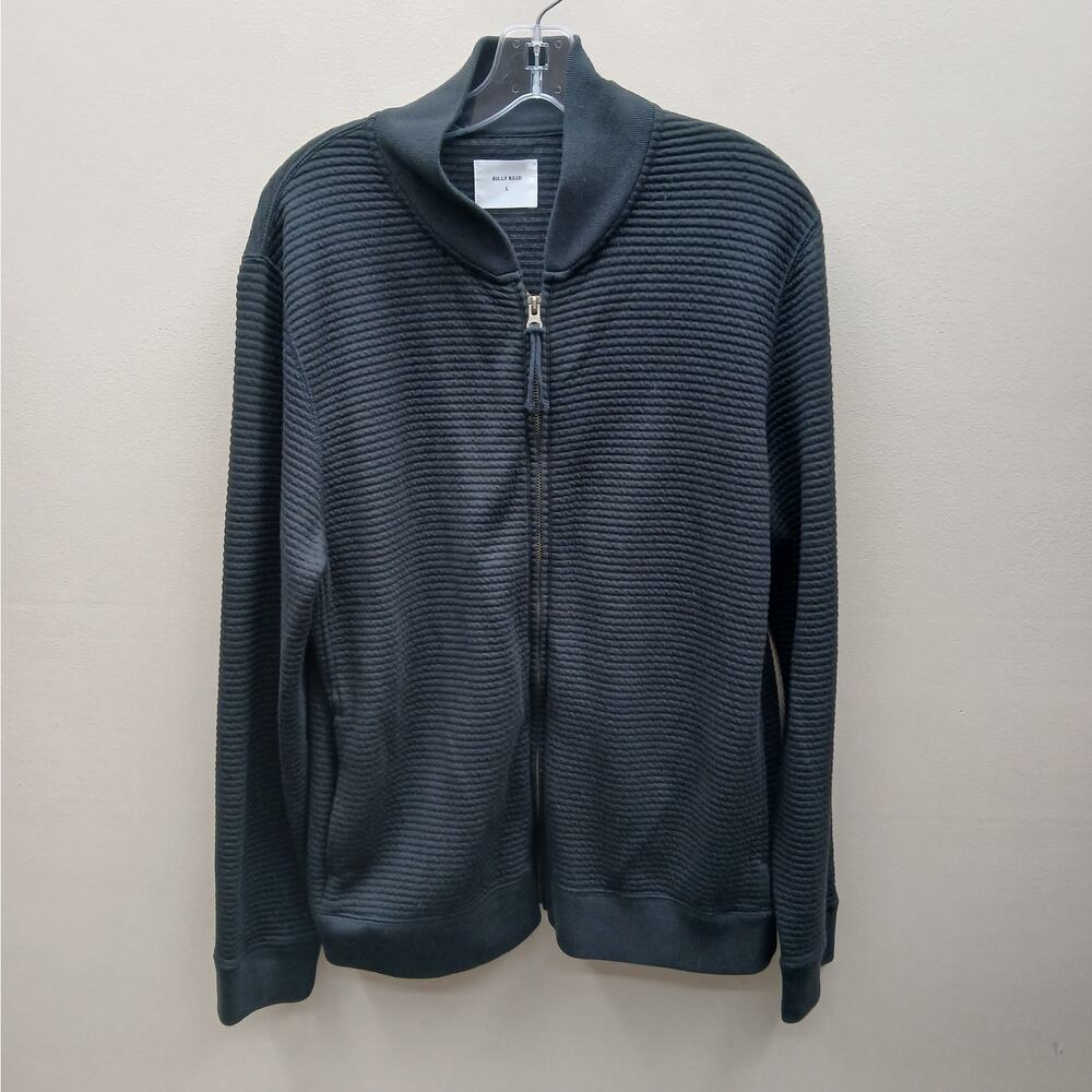 Billy Reid Men's Long Sleeve Ribbed Full Zip Mock Neck Jacket Black Size Large